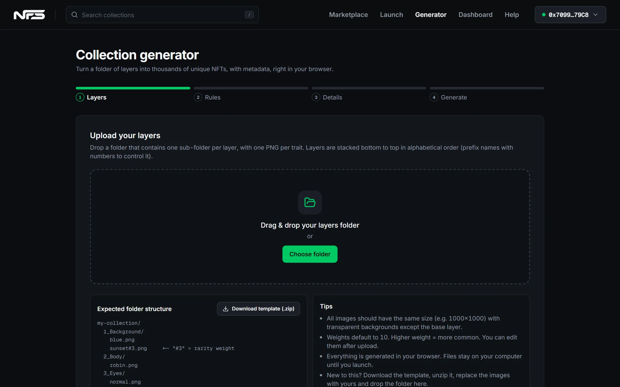 Collection generator: drop a folder of layers, expected folder structure and tips