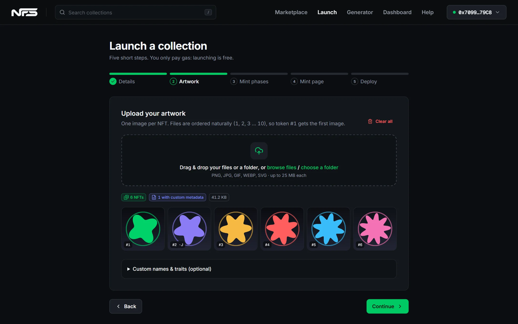 Step 2: artwork uploaded and previewed in order
